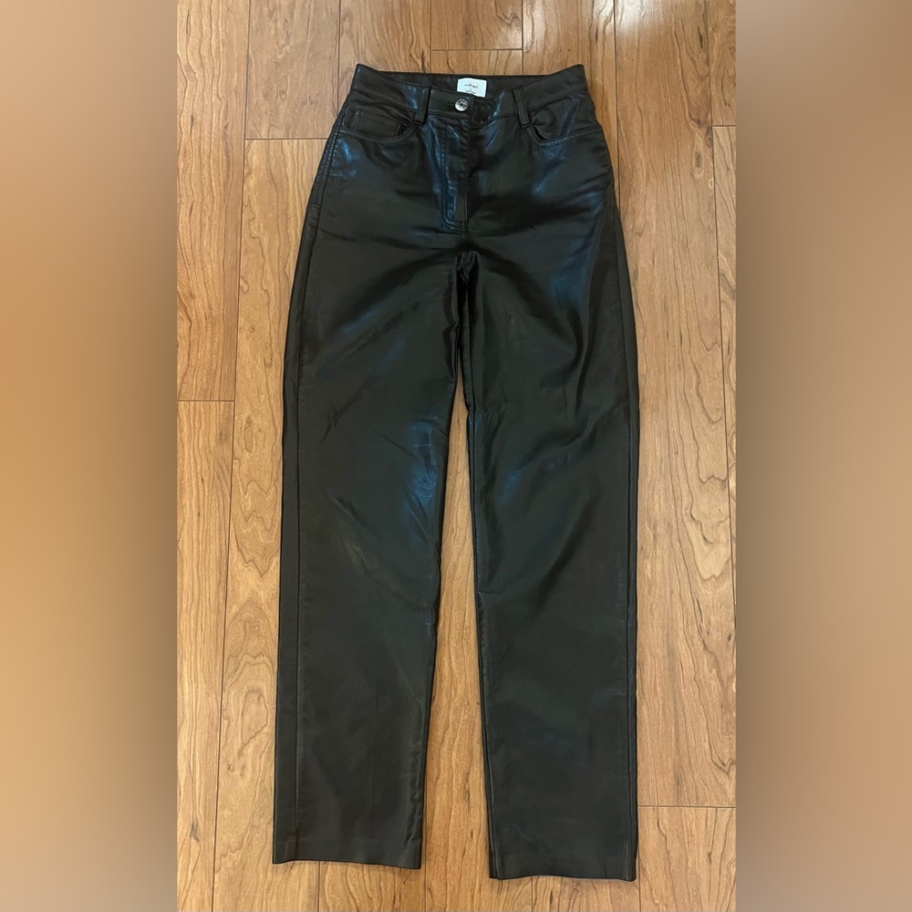 Wilfred Aritzia Women's 0 Melina Faux Vegan Leather Pants Black Straight Leg